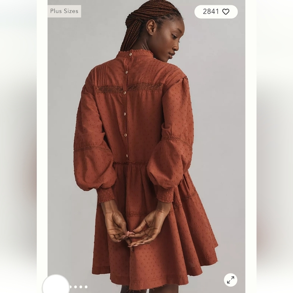 Anthroropologie BOHO Pilcro LongSleeve Mock-Neck Swing Orange Mini Midi Dress 2X - Picture 3 of 13